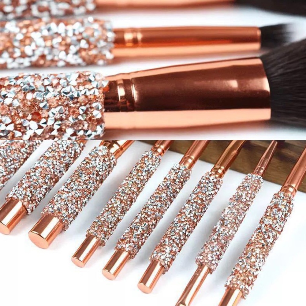 Rose Gold Crystal Glitter Makeup Brushes 12p set
